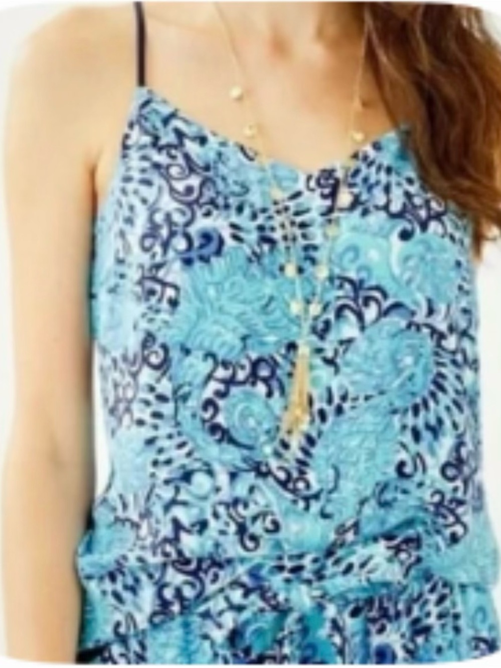 Lilly Pulitzer Aqua & Navy Printed Spaghetti-Strap Camisole Sz XL        Bg2